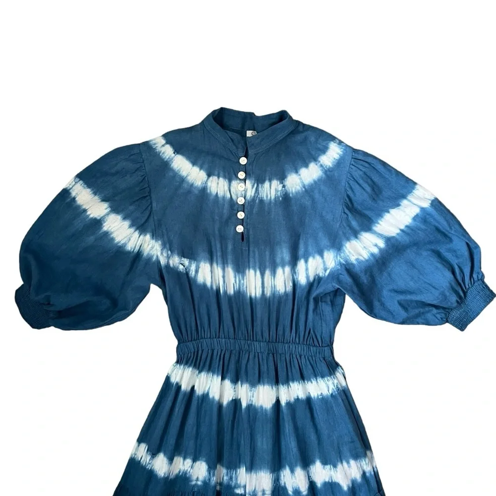 Sole by Mare Sole Amore Linen Blend A-Line Tie Dye Midi Dress White/Blue Sz S - Picture 9 of 12